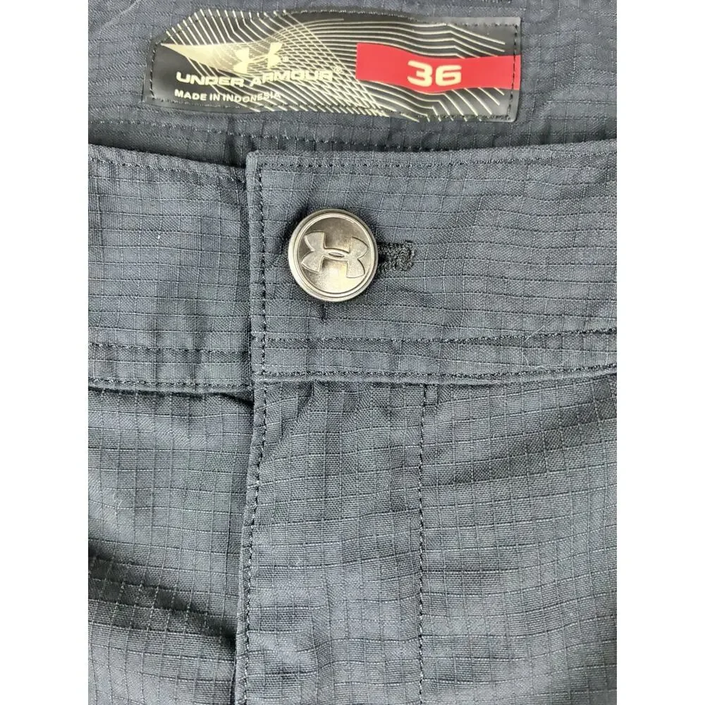 Under Armour Mens Size 36 Cargo Shorts Black Gray Ripstop Outdoor Hiking Utility